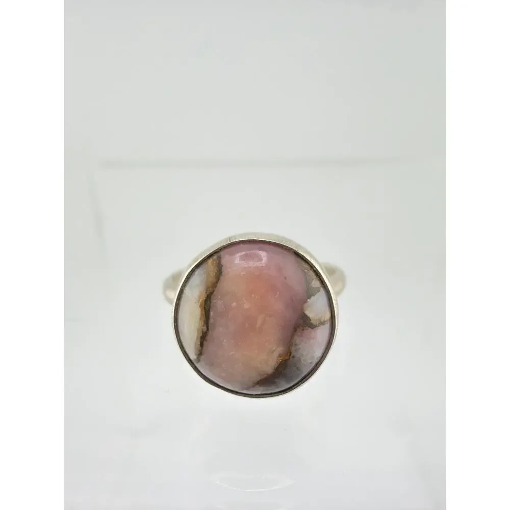 Peruvian Pink Opal & Bronze Turquoise 925 Sterling Silver Statement Ring Size 7